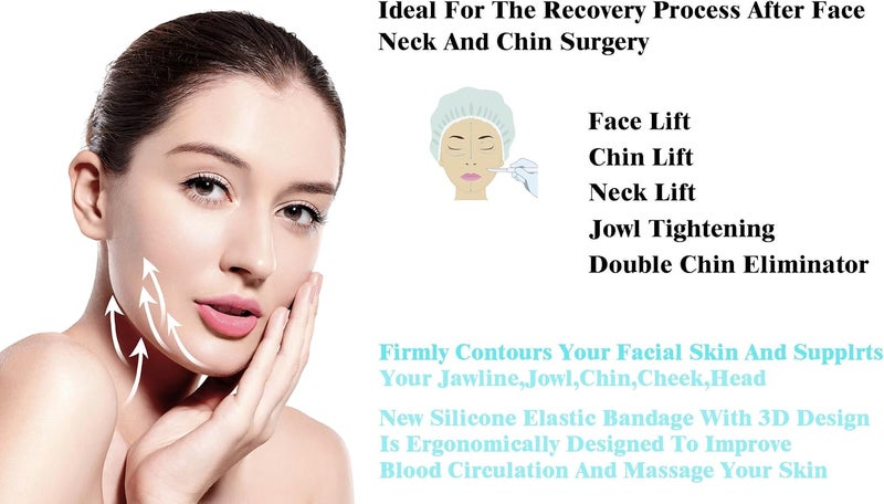 WIDVIH Post Surgical Silicone Chin Strap，Reusable Neck & Chin Lipo Compression Garment，Anti Snoring Chin Strap，Better Sleep Stop Snoring Chin Strap for Women & Men (Black 2PCS) - Image 2